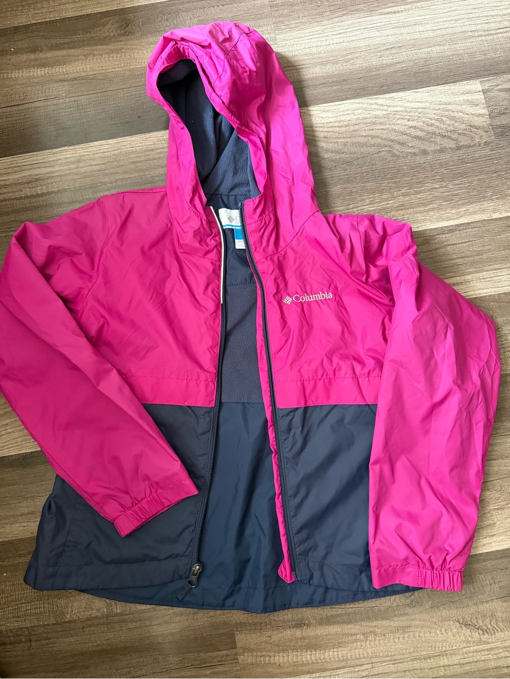 Columbia Pink and Navy Colorblock Hooded Windbreaker